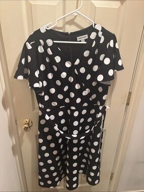 Shelby & Palmer Black and White Polka Dot Wrap Dress, size 16